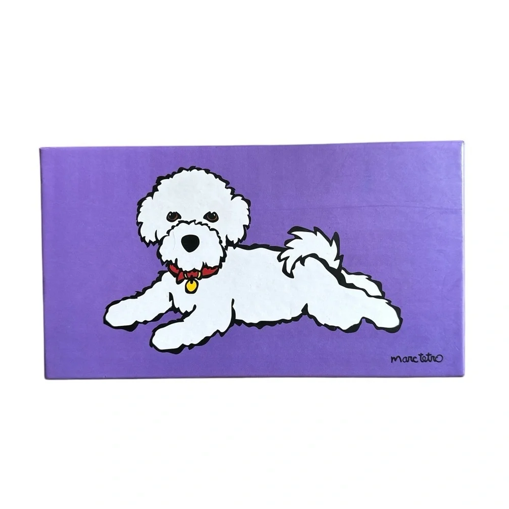 🎁 NWT Marc Tetro Bichon Frise Purple Zip Wallet – Gift Box Included